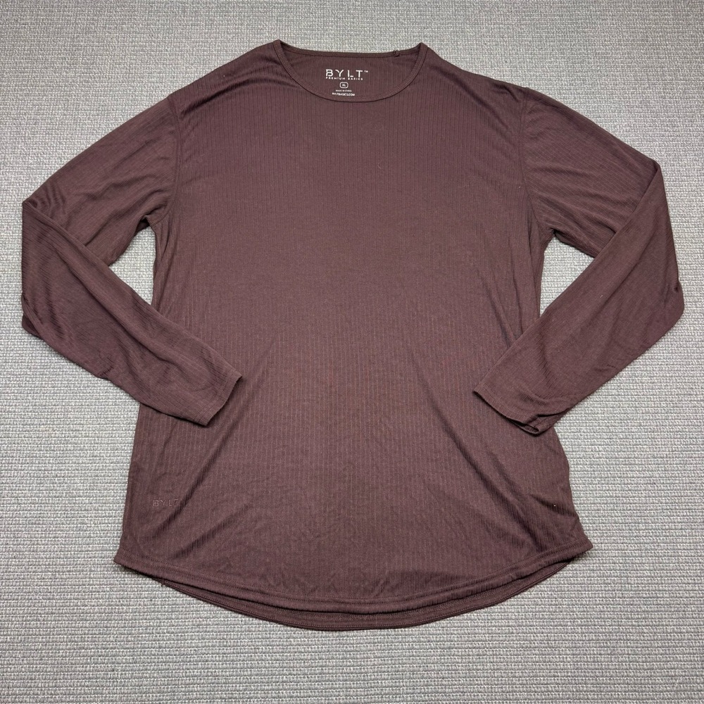 BYLT Premium Basics Men's Ribbed Long Sleeve Shirt XL Curved Hem 9461